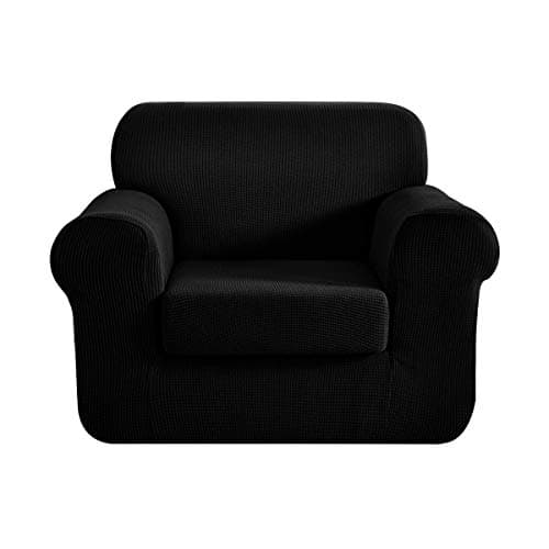 CHUN YI 3 Seater Couch Slipcover, Large Grey Checks — Black