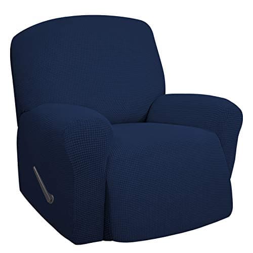 Oversized Recliner Stretch Sofa Slipcover, Dark Gray, Elastic Bottom — Navy