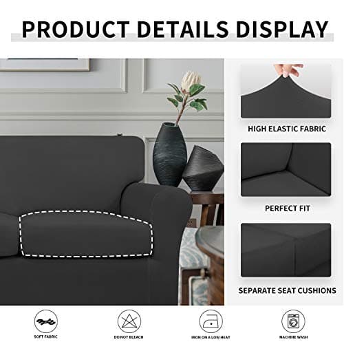 Elastic Pet Sofa Cover - Washable Soft Couch Protector for 2 Cushions (Love Seat, Dark Gray)