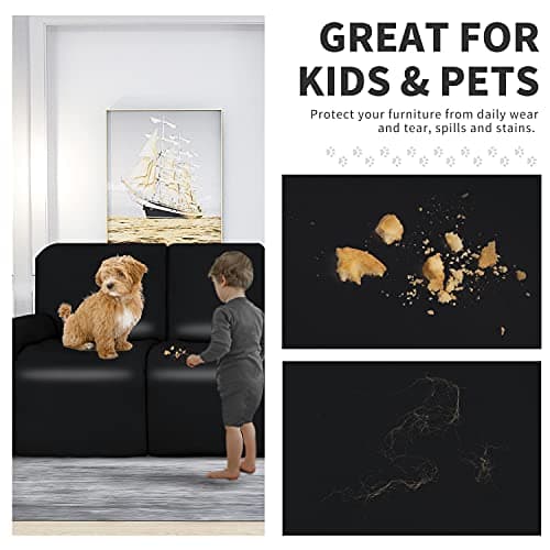 Waterproof PU Leather Recliner Sofa Covers, 8-Piece Stretch Protector Black