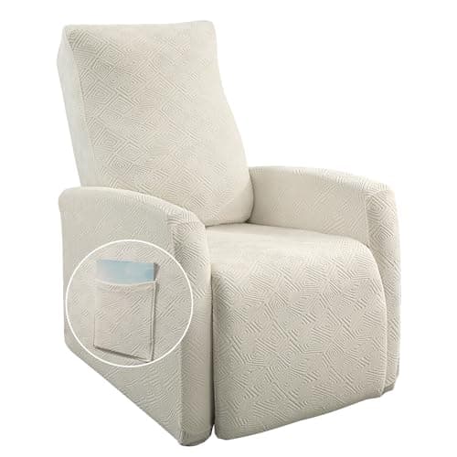 Jacquard Recliner Chair Cover, Taupe, Recliner Protector with Pocket — Jacquard 2-light Beige