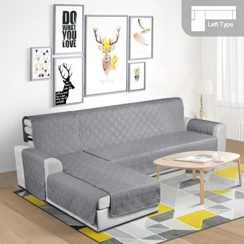 TAOCOCO Waterproof L-Shaped Sectional Sofa Covers, Large Gray, Reversible, Pet & Kids Protection
