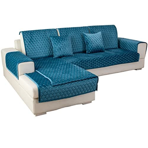 Eismodra Dark Gray Anti-Slip Couch Cover, 36"x36" L-Shaped Sectional — Blue