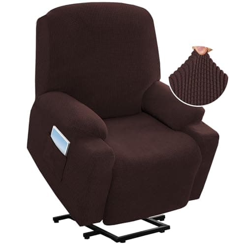 H.VERSAILTEX Grey Soft Thick Jacquard Stretch Recliner Cover with Side Pocket — Chocolate