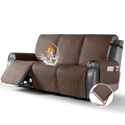 TAOCOCO 100% Waterproof Recliner Sofa Cover, Non-Slip Brown 3 Seater
