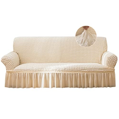 Jeloris Stretch Loveseat Slipcover, Durable Kids & Pet-Friendly Sofa Cover (Medium, Khaki) — Off-white