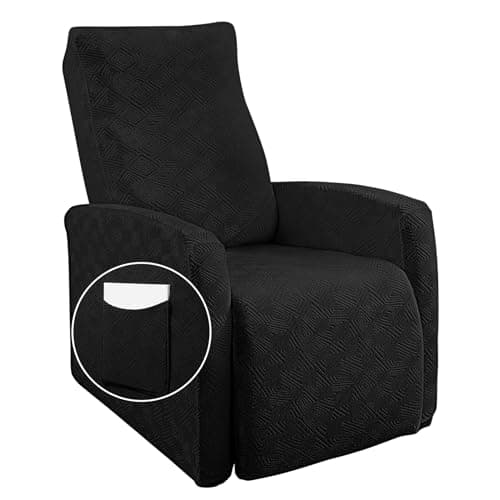 Jacquard Recliner Chair Cover, Taupe, Recliner Protector with Pocket — Jacquard 2-black