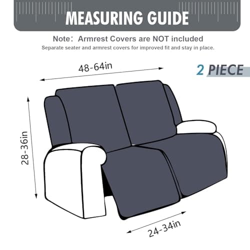 100% Waterproof Stretch Recliner Loveseat Cover, Washable Furniture Protector (Black, 2 Seater)