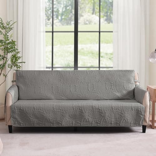 Water-Repellent White Recliner Slipcover, Stay-In-Place Pet-Friendly Washable Cover (22") — Cool Gray