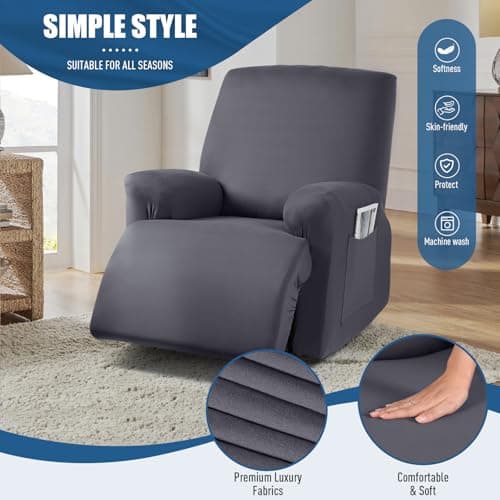 TAOCOCO Stretch Polyester Recliner Chair Covers (Dark Gray)
