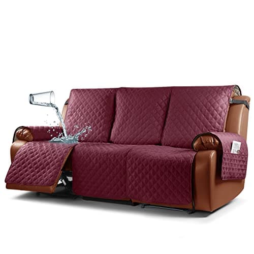 Ruaozz Waterproof Recliner Sofa Cover with Elastic Straps and Pocket for Kids, Dogs, Pets (Wine, 3 Seater)