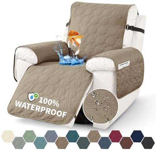XINEAGE 100% Waterproof Recliner Chair Cover with Non-Slip Pockets (Coffee, 23.6") — Khaki