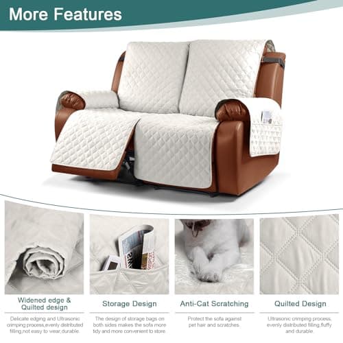 Ruaozz Waterproof Recliner Sofa Cover for Kids, Dogs, Pets (Beige, 2 Seater)