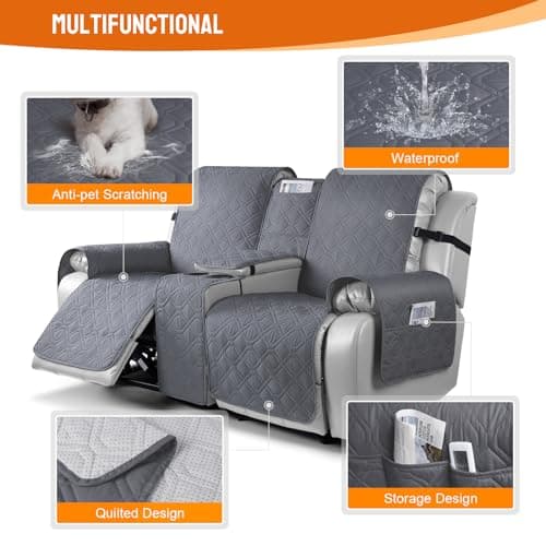 VANSOFY Dark Gray 100% Waterproof Loveseat Recliner Cover