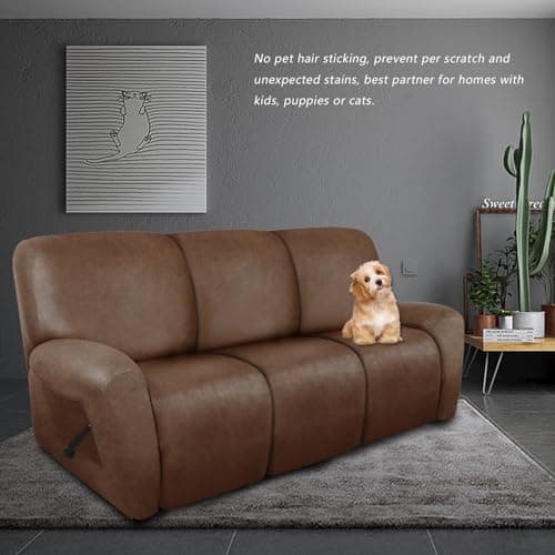 Molasofa Brown Leather Like 3 Seater Recliner Sofa Covers (8 Pieces)