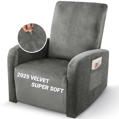 Lazy Boy Velvet Recliner Cover 3-Piece Elastic Stay in Place (Grey)