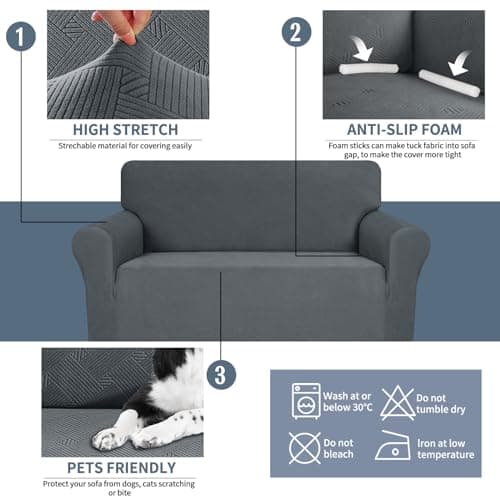 JIVINER Stretch 1-Piece 3 Cushion Dark Gray Sofa Slipcover