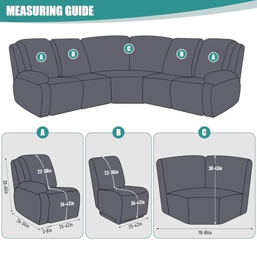 Ruaozz Chocolate Oversized L-Shaped Recliner Sectional Sofa Covers (5 Seats)