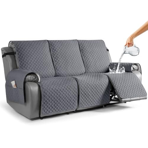 TAOCOCO Anti-Slip Leather Recliner Sofa Cover, 3 Seater, Dark Grey