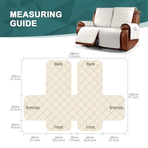 Ruaozz Waterproof Recliner Sofa Cover for Kids, Dogs, Pets (Beige, 2 Seater)