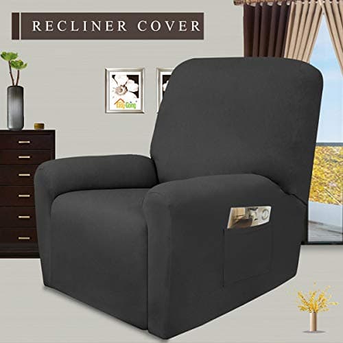 Dark Gray Microfiber Recliner Slipcover - Spandex Elastic Bottom, Washable Protection for Sofas