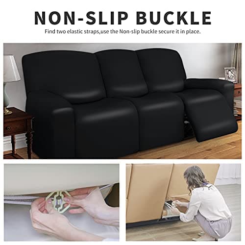 Waterproof PU Leather Recliner Sofa Covers, 8-Piece Stretch Protector Black