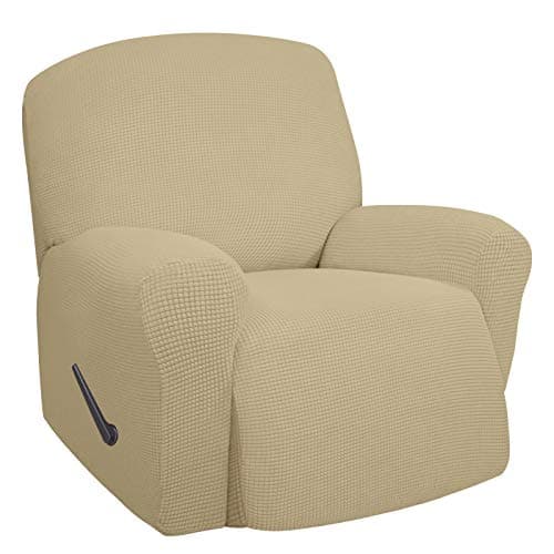 Oversized Recliner Stretch Sofa Slipcover, Dark Gray, Elastic Bottom — Beige