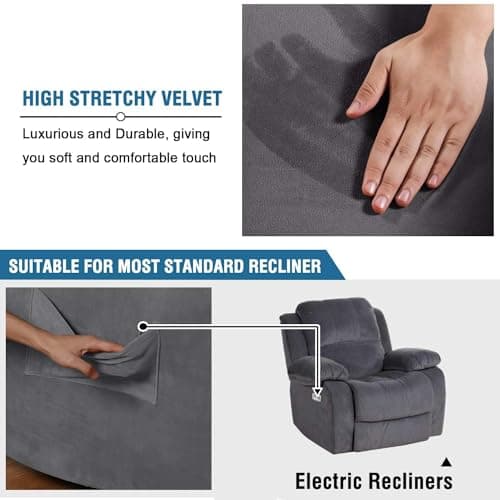 H.VERSAILTEX Velvet Recliner Chair Cover, Thick Soft and Anti-Slip (Grey)