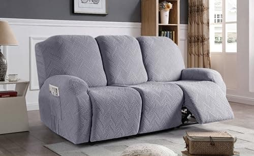 Ruaozz Recliner Sofa Covers for 3 Seat Sofa, Soft Washable Couch Cover with Elastic Bottom for Kids Pets, Moon Gray