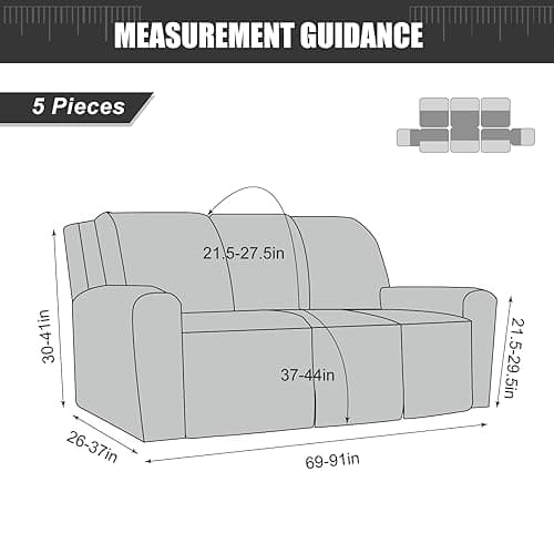 Soft Jacquard Stretch Recliner Sofa Slipcover 3-Cushion Sectional