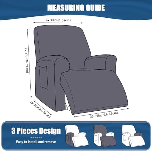 TAOCOCO Stretch Polyester Recliner Chair Covers (Dark Gray)
