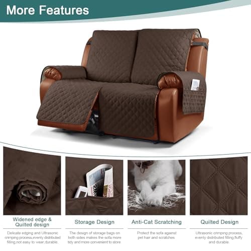 Ruaozz Waterproof Recliner Sofa Cover for Kids, Dogs, Pets (2 Seater, Dark Brown)