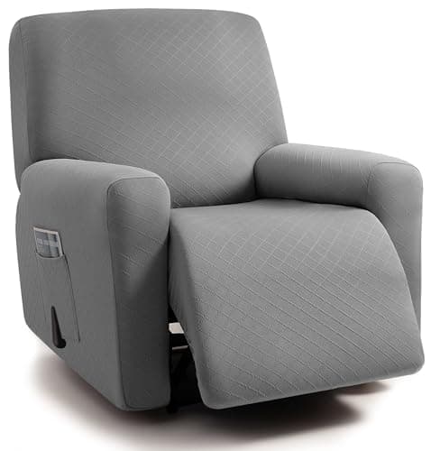 ULTICOR Squared Jacquard Design 3 Seater Recliner Sofa Covers, Dark Grey — Light Grey