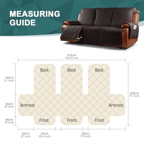 Ruaozz Dark Coffee 3 Seater Waterproof Recliner Sofa Cover