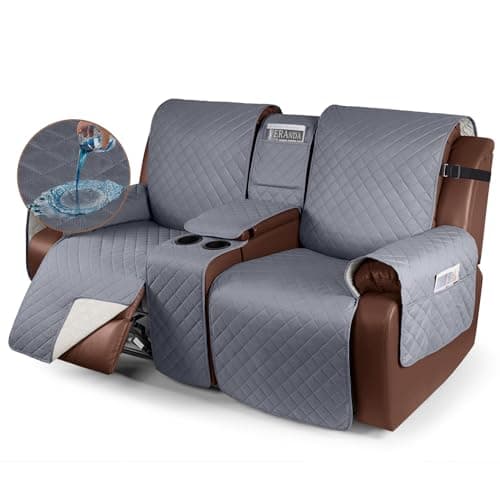 KinCam 100% Waterproof Recliner Loveseat Cover, Dark Gray
