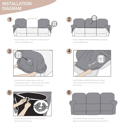 KEKUOU 3-Seat Recliner Sofa Stretch Slipcover (Navy Blue)