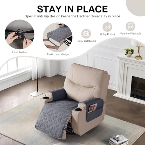 VANSOFY Dark Gray Recliner Chair Covers, 100% Waterproof & Non-Slip
