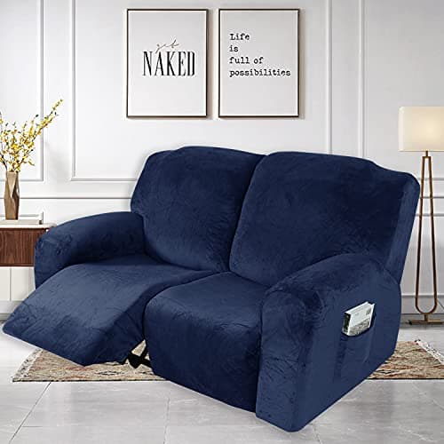 Navy Velvet Recliner Loveseat Cover, Stretch Reclining Slipcover