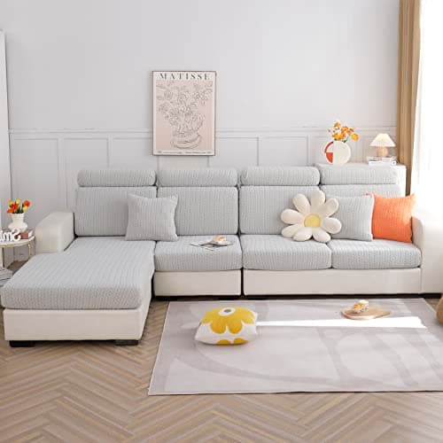 2024 Newest Universal Wear-Resistant L-Shaped Sofa Cover, Chaise Lounge Slipcover (Wheat Light Grey, Large)
