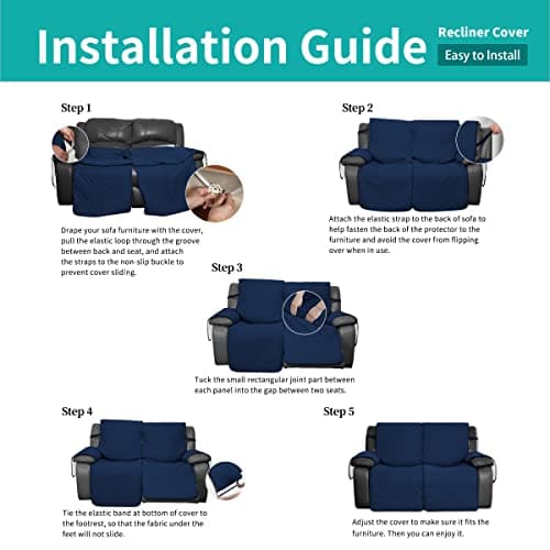 EASY-WASH Waterproof Recliner Loveseat Sofa Cover, Navy/Ivory