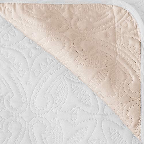 Great Bay Home Taupe Scallop Print Stain Resistant Recliner Cover — Solid - White/Sand