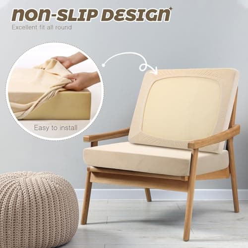 Velvet Stretch Seat Cushion Covers Set - Cream White