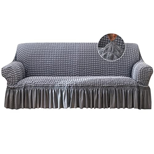 Jeloris Stretch Loveseat Slipcover, Durable Kids & Pet-Friendly Sofa Cover (Medium, Khaki) — Grey