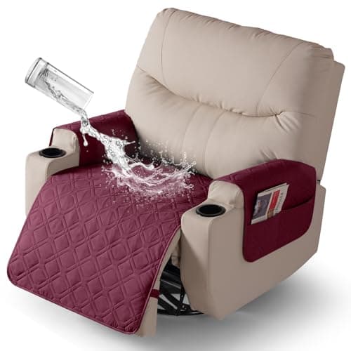 VANSOFY Dark Gray Recliner Chair Covers, 100% Waterproof & Non-Slip — Burgundy