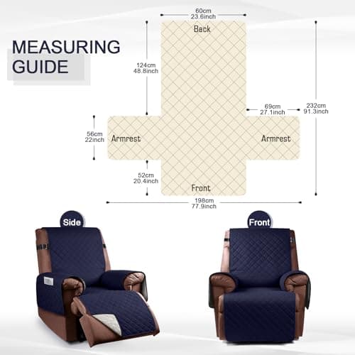 KinCam 100% Waterproof Recliner Chair Cover, Dark Blue