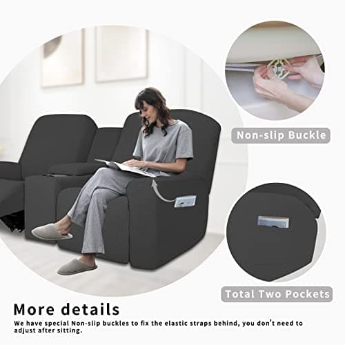 Dark Gray 1 Piece Stretch Reclining Loveseat Slipcover with Middle Console and Storage