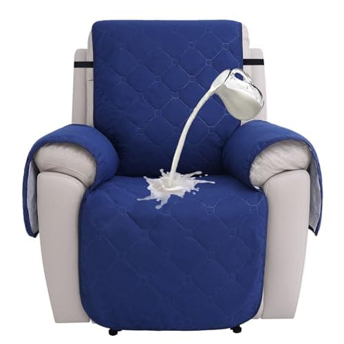 100% Waterproof Recliner Chair Covers, Non-Slip, Pet-Durable, with Pocket (Dark Grey) — Navy