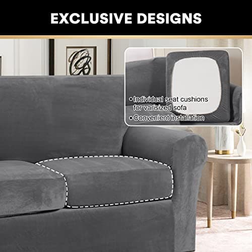 PrinceDeco Grey Velvet Loveseat Cover, Washable, Up to 72" Wide