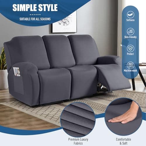 TAOCOCO Stretch Slipcover for 3 Seat Reclining Sofa, Dark Gray