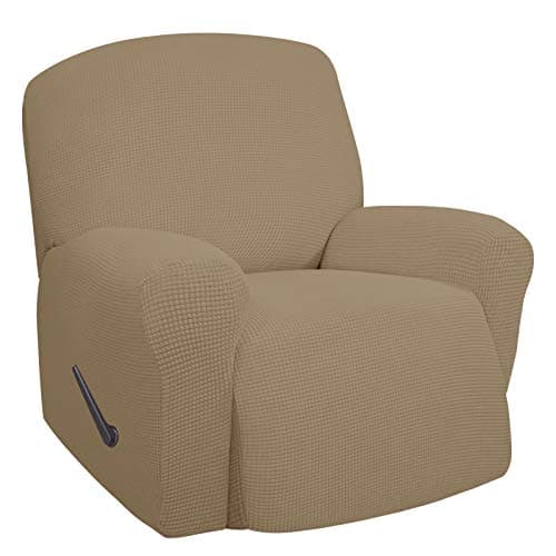 Oversized Recliner Stretch Sofa Slipcover, Dark Gray, Elastic Bottom — Tan